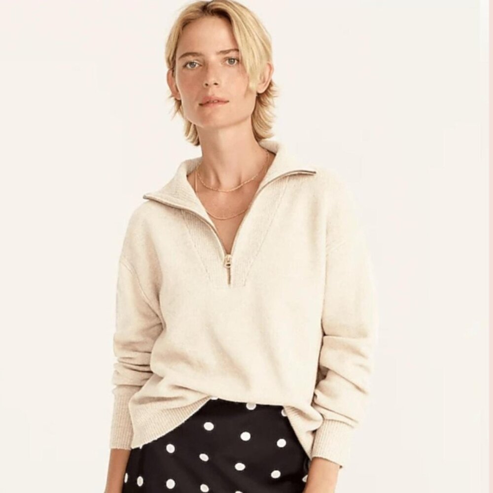 J. Crew | Collared Half-zip Sweater in Cream Sz. S